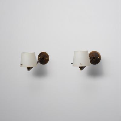 Pair of Italian Brass and Opaline Glass Wall Sconces 1950s