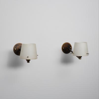 Pair of Italian Brass and Opaline Glass Wall Sconces 1950s