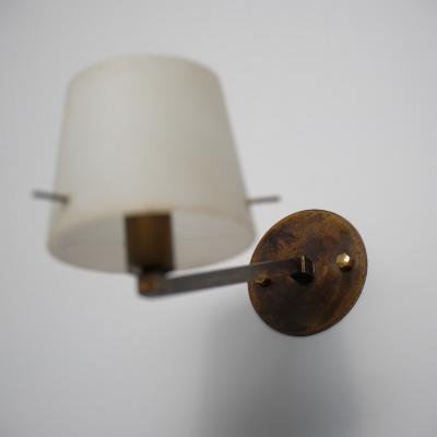 Pair of Italian Brass and Opaline Glass Wall Sconces 1950s