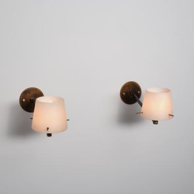 Pair of Italian Brass and Opaline Glass Wall Sconces 1950s