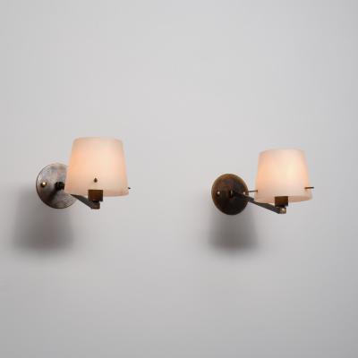 Pair of Italian Brass and Opaline Glass Wall Sconces 1950s