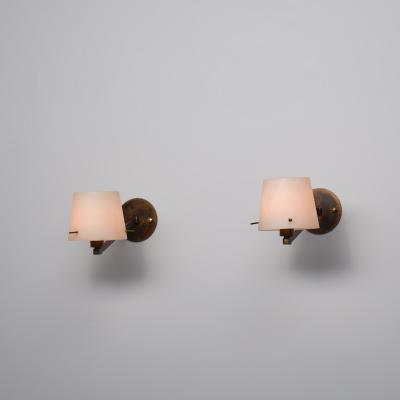 Pair of Italian Brass and Opaline Glass Wall Sconces 1950s