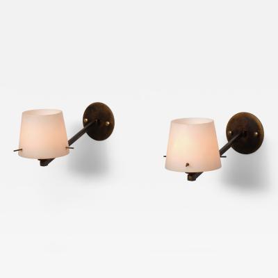 Pair of Italian Brass and Opaline Glass Wall Sconces 1950s