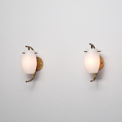 Pair of Italian Brass and Opaline Glass Wall Sconces 1950s