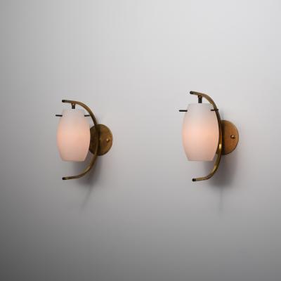 Pair of Italian Brass and Opaline Glass Wall Sconces 1950s