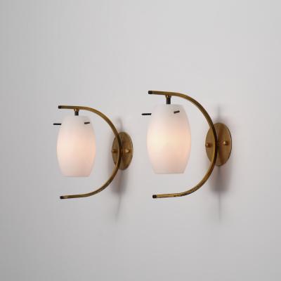 Pair of Italian Brass and Opaline Glass Wall Sconces 1950s