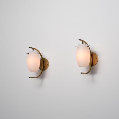 Pair of Italian Brass and Opaline Glass Wall Sconces 1950s