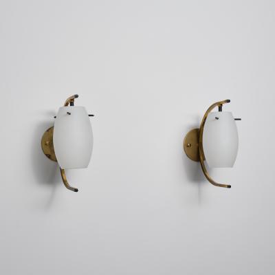 Pair of Italian Brass and Opaline Glass Wall Sconces 1950s