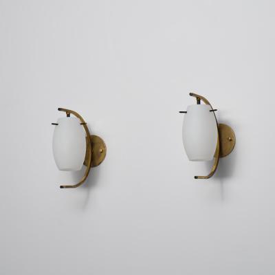 Pair of Italian Brass and Opaline Glass Wall Sconces 1950s