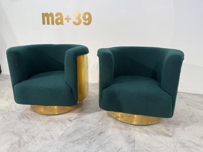 Pair of Italian Brass and Turquoise Boucl Armchairs 1970s