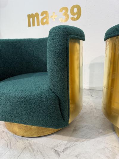 Pair of Italian Brass and Turquoise Boucl Armchairs 1970s