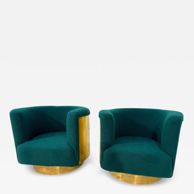 Pair of Italian Brass and Turquoise Boucl Armchairs 1970s