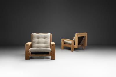 Pair of Italian Brutalist Armchairs Italy 1970s