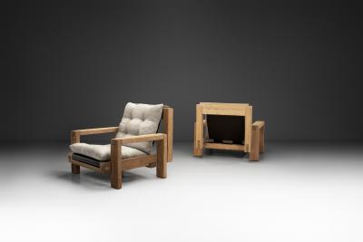 Pair of Italian Brutalist Armchairs Italy 1970s