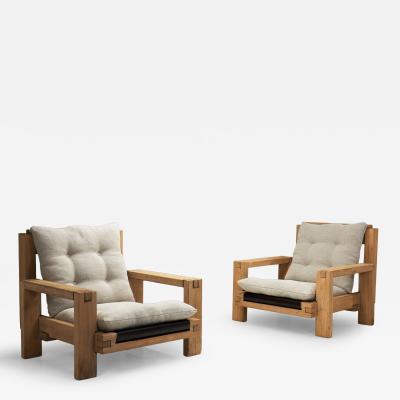 Pair of Italian Brutalist Armchairs Italy 1970s
