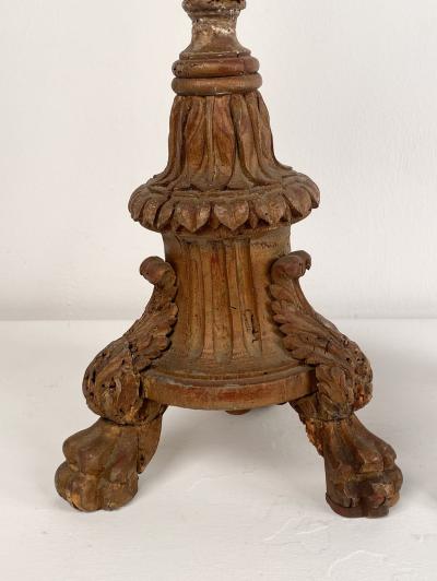 Pair of Italian Candlesticks Carved Wood with Gilding circa 1880
