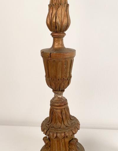 Pair of Italian Candlesticks Carved Wood with Gilding circa 1880