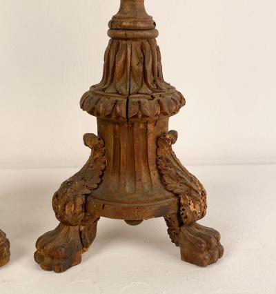 Pair of Italian Candlesticks Carved Wood with Gilding circa 1880