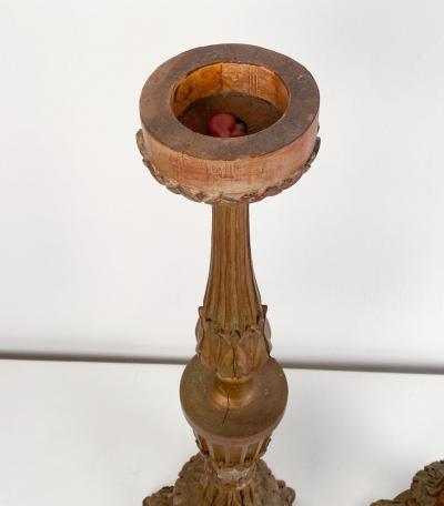 Pair of Italian Candlesticks Carved Wood with Gilding circa 1880