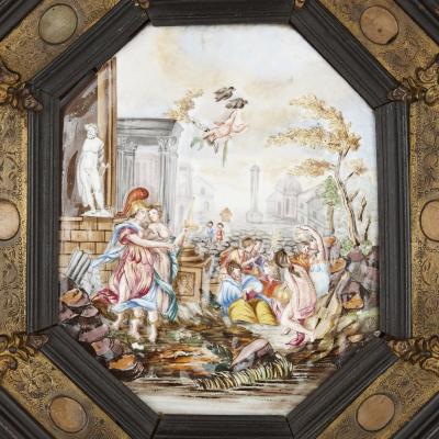 Pair of Italian Capodimonte painted porcelain plaques