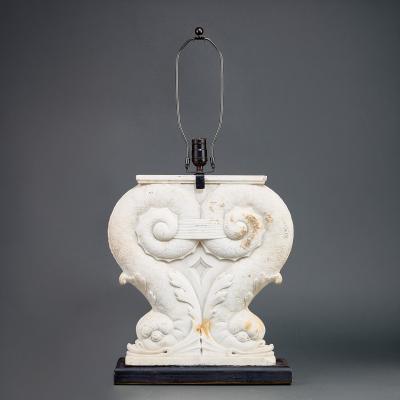 Pair of Italian Carved Marble Dolphin Lamps on Ebonized Bases