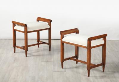 Pair of Italian Carved Walnut Art Deco Stools circa 1940