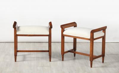 Pair of Italian Carved Walnut Art Deco Stools circa 1940