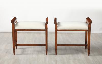 Pair of Italian Carved Walnut Art Deco Stools circa 1940