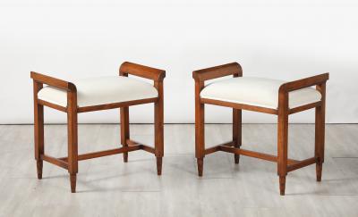 Pair of Italian Carved Walnut Art Deco Stools circa 1940