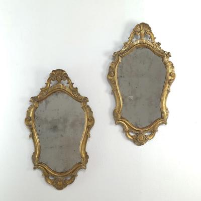 Pair of Italian Carved and Giltwood Mirrors with Original Glass 19th century
