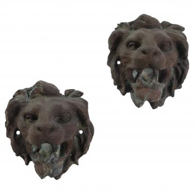 Pair of Italian Cast Bronze Lion Mask Architectural Elements 19th century