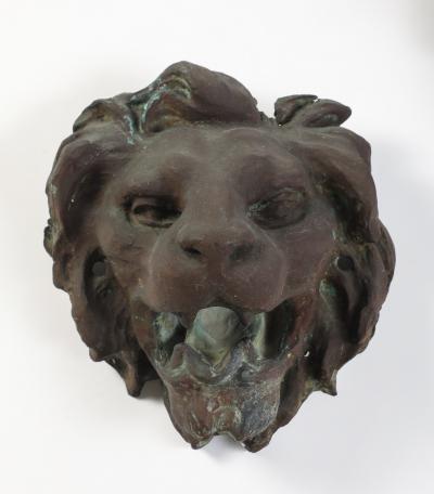 Pair of Italian Cast Bronze Lion Mask Architectural Elements 19th century