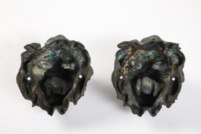 Pair of Italian Cast Bronze Lion Mask Architectural Elements 19th century