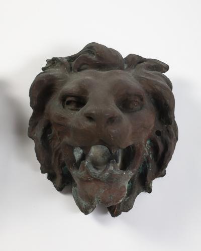 Pair of Italian Cast Bronze Lion Mask Architectural Elements 19th century