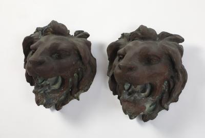 Pair of Italian Cast Bronze Lion Mask Architectural Elements 19th century