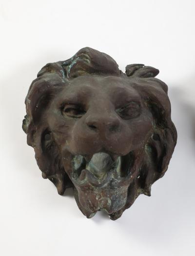 Pair of Italian Cast Bronze Lion Mask Architectural Elements 19th century