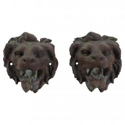Pair of Italian Cast Bronze Lion Mask Architectural Elements 19th century