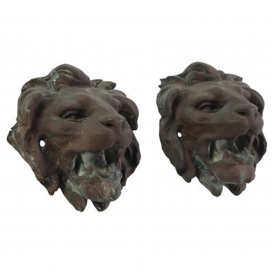 Pair of Italian Cast Bronze Lion Mask Architectural Elements 19th century