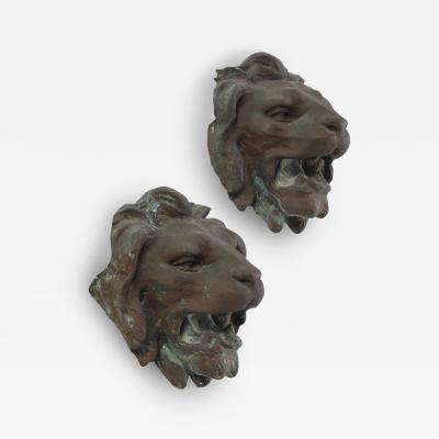 Pair of Italian Cast Bronze Lion Mask Architectural Elements 19th century