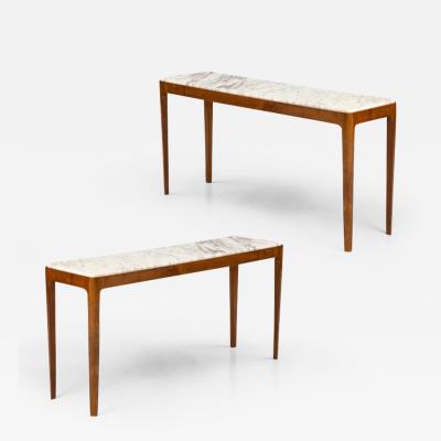 Pair of Italian Cherry Wood and Broccatello Marble Console Tables Italy 2024