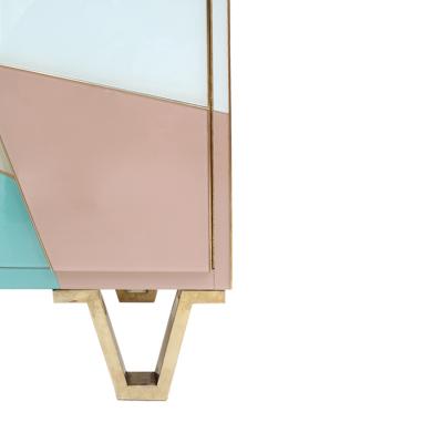 Pair of Italian Colored Glass Sideboards with Solid Wood Structure 1950s