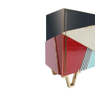 Pair of Italian Colored Glass Sideboards with Solid Wood Structure 1950s