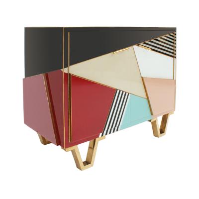 Pair of Italian Colored Glass Sideboards with Solid Wood Structure 1950s