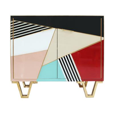 Pair of Italian Colored Glass Sideboards with Solid Wood Structure 1950s