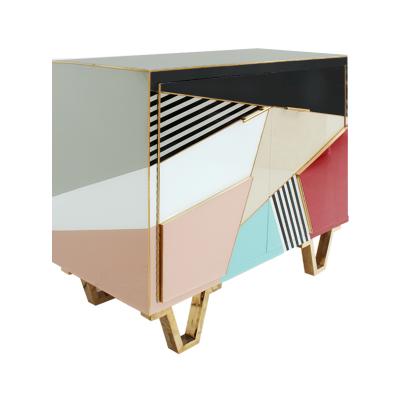 Pair of Italian Colored Glass Sideboards with Solid Wood Structure 1950s