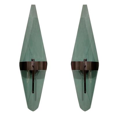 Pair of Italian Contemporary Fontana Arte Style Green Glass Wall Sconces