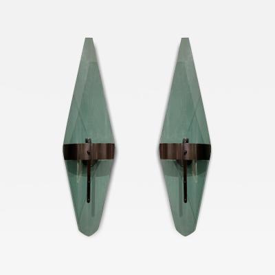Pair of Italian Contemporary Fontana Arte Style Green Glass Wall Sconces