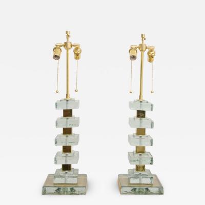 Pair of Italian Contemporary Murano Glass and Brass Lamps