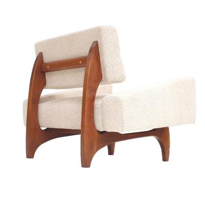 Pair of Italian Contemporary Walnut Armchairs with White Boucl Upholstery