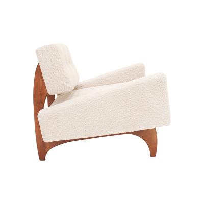 Pair of Italian Contemporary Walnut Armchairs with White Boucl Upholstery